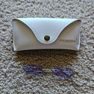 Purple Rimless Oval Colored Lens Vintage Grunge Style Sunglasses Glasses